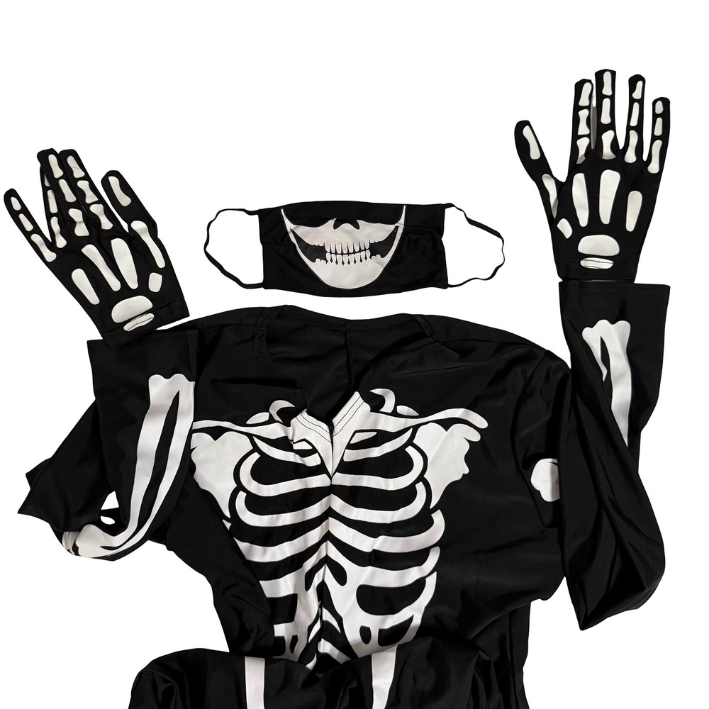 Spooktacular Creations Skeleton Costume Women XL Black Excellent Bodysuit Set